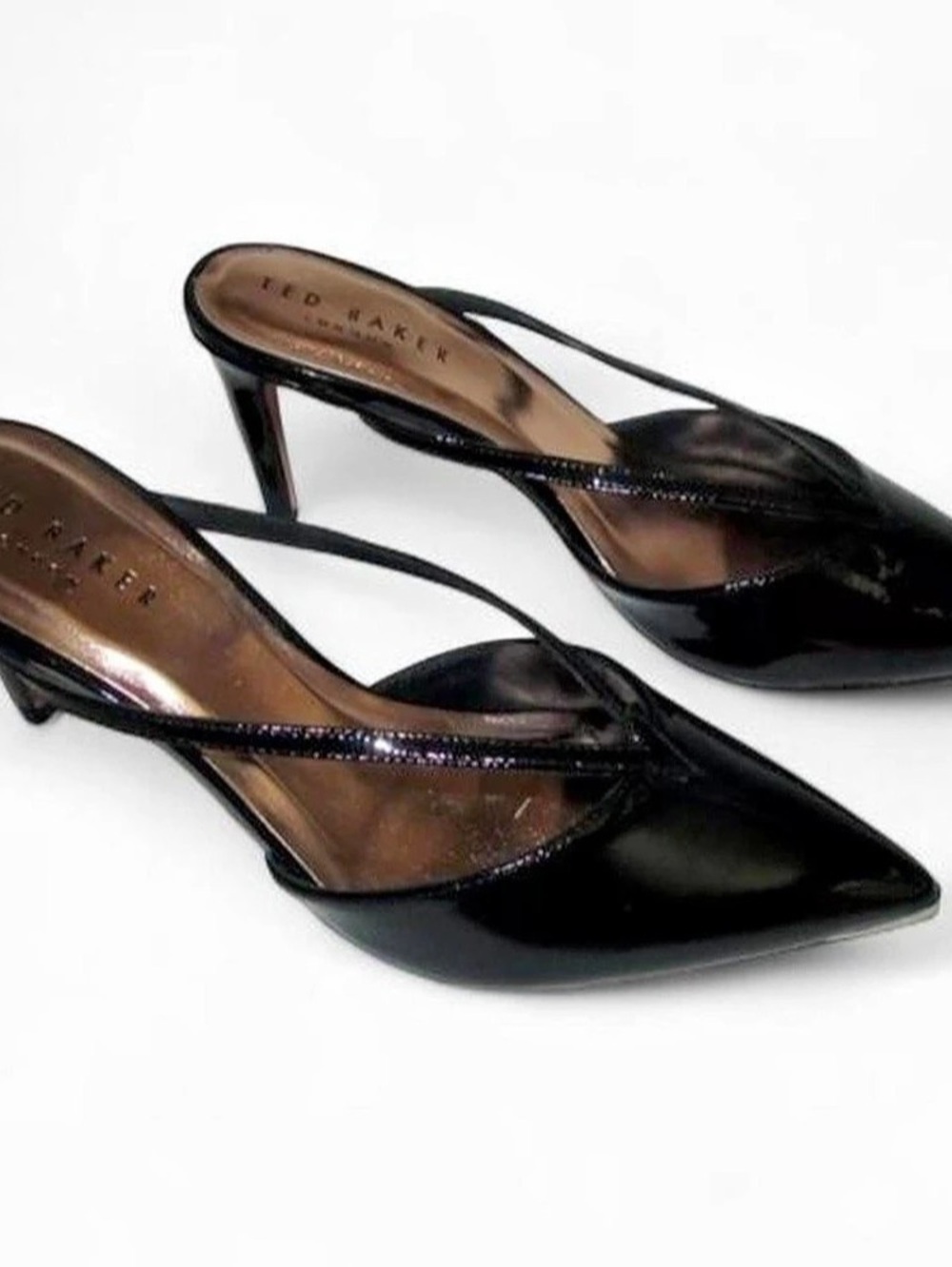 Ted Baker Lorenz Black Patent Stiletto Mule Heels